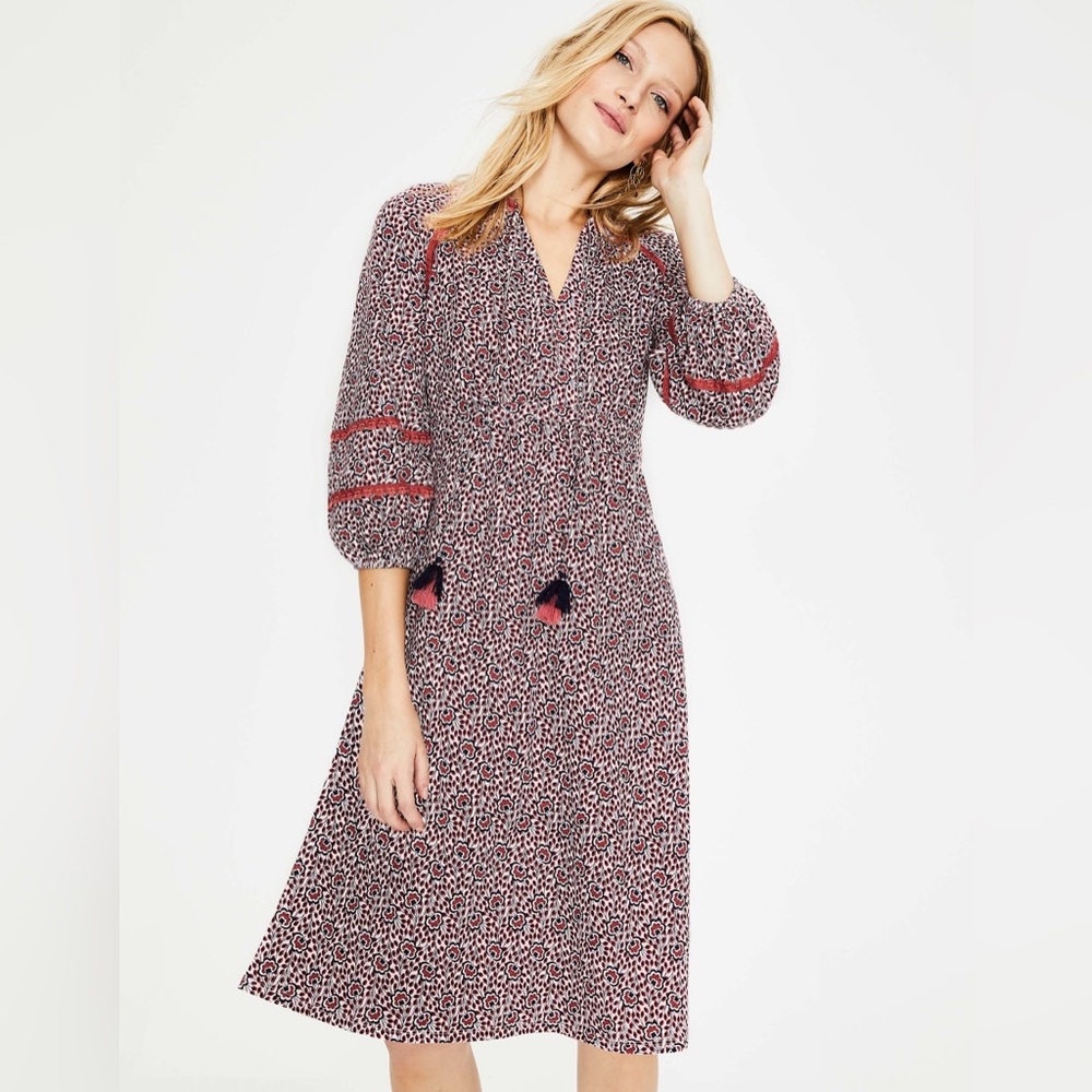 BODEN Heidi Jersey Dress Elegant Rust Patterned a-line Dress 18L long maxi